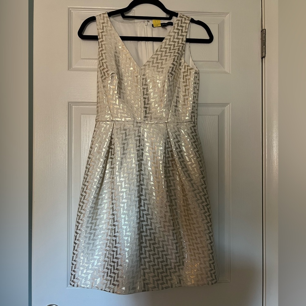 White House Black Market Shimmering Silver Midi Dress. Recently dry cleaned